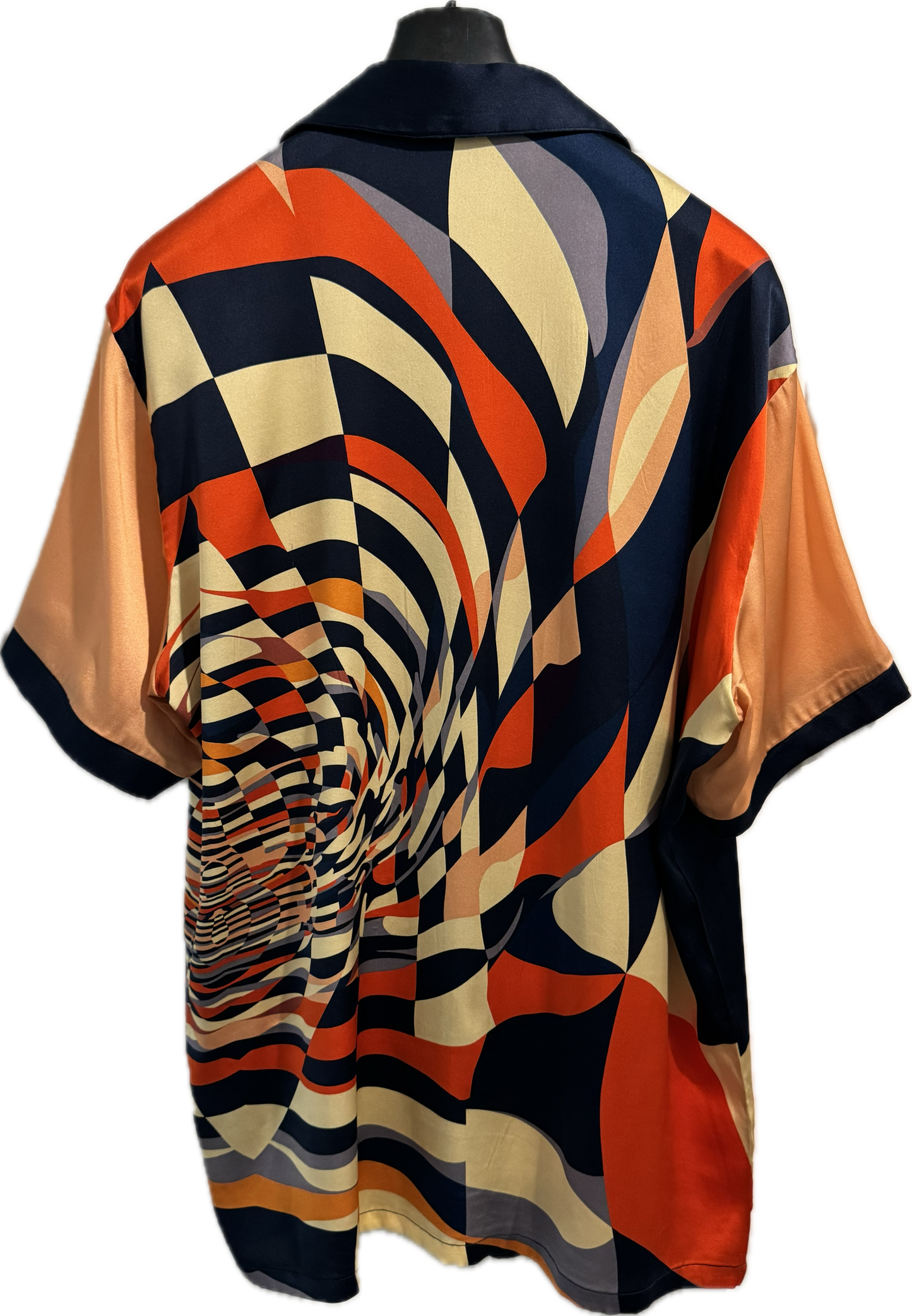 PRE - ORDER - Gentlemen's Collection Orange/Navy Print Silk Shirt