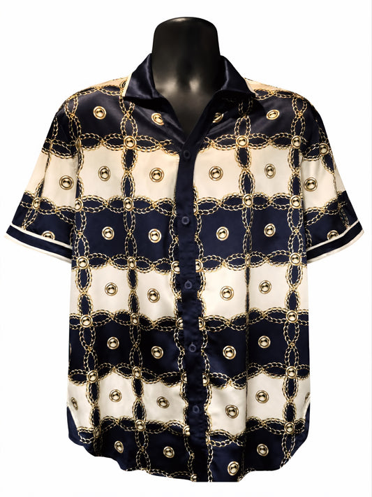 22INC Luxury Chain Link Short Set – Navy / Cream