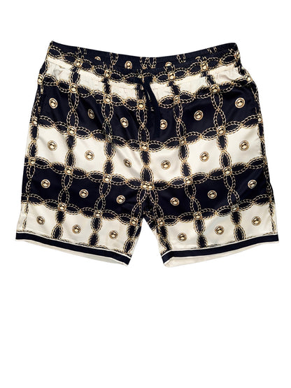 22INC Luxury Chain Link Short Set – Navy / Cream