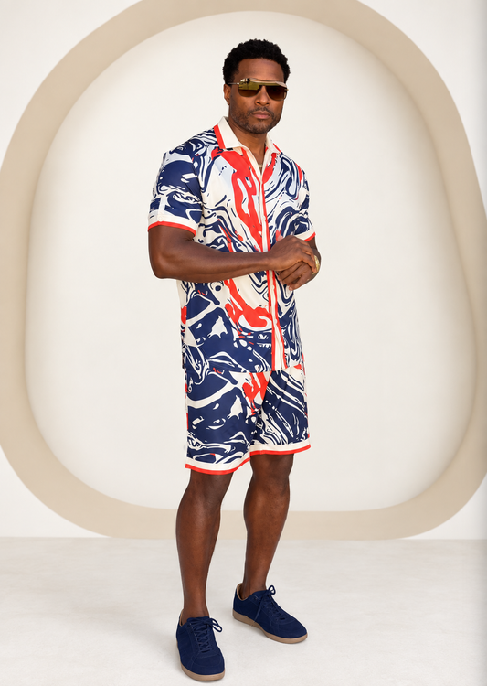 22INC Marble Wave Short Set – Navy / Red / Cream