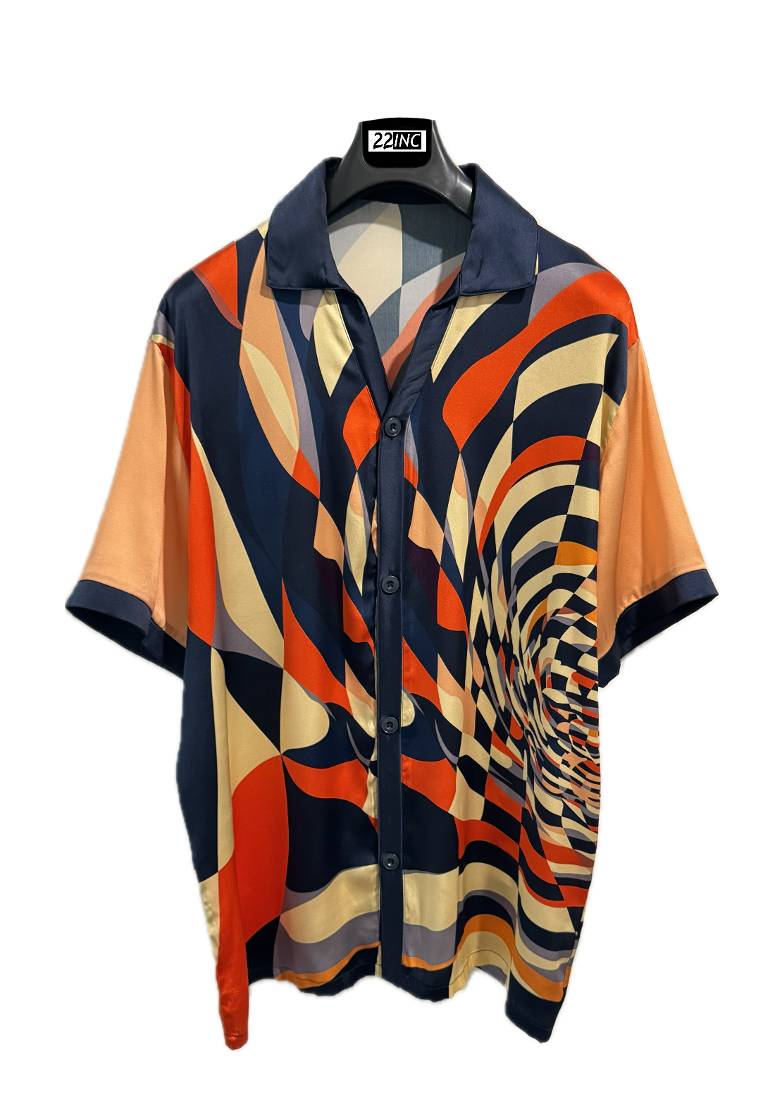 PRE - ORDER - Gentlemen's Collection Orange/Navy Print Silk Shirt