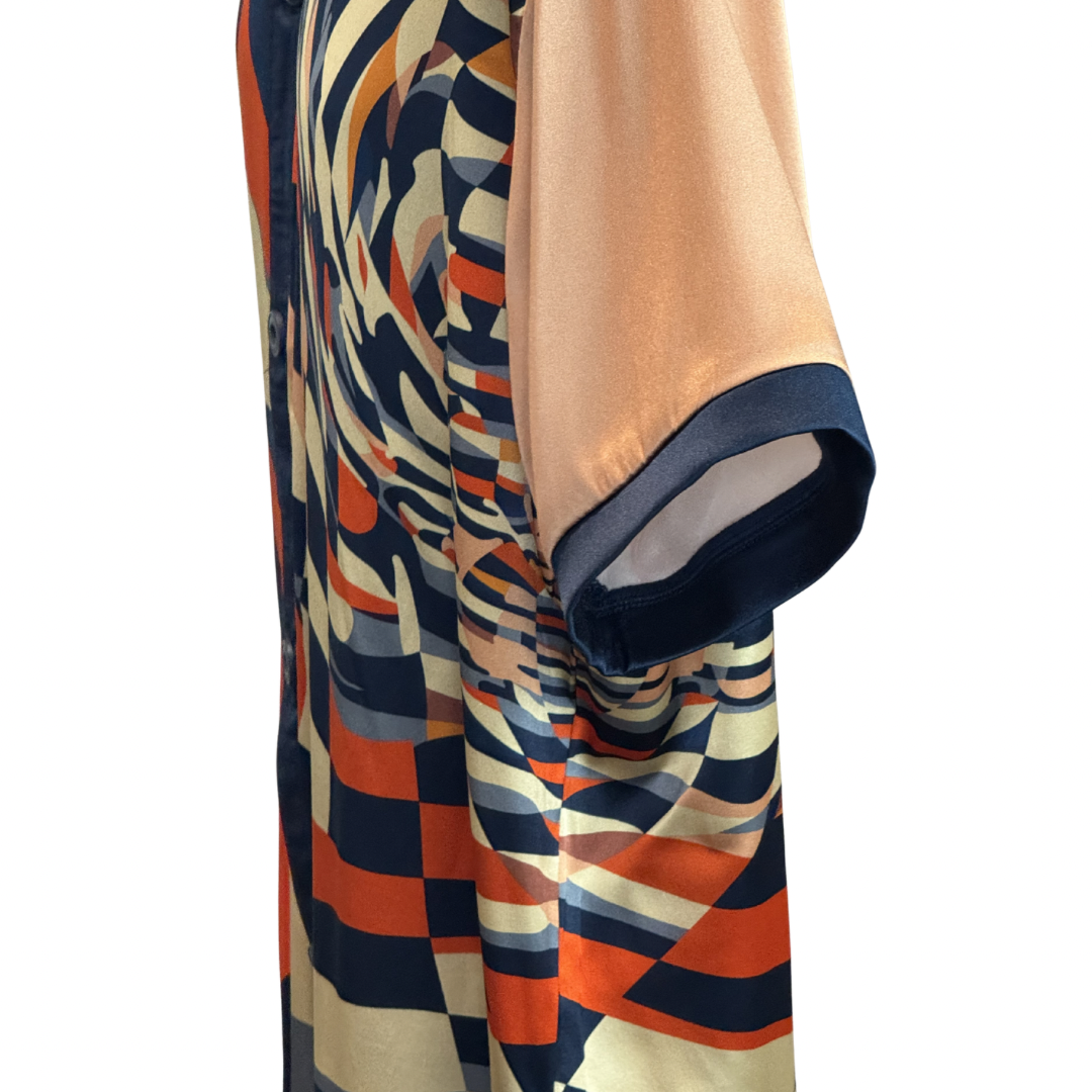 Gentleman's Collection Luxury Orange/Navy Print Silk Shirt