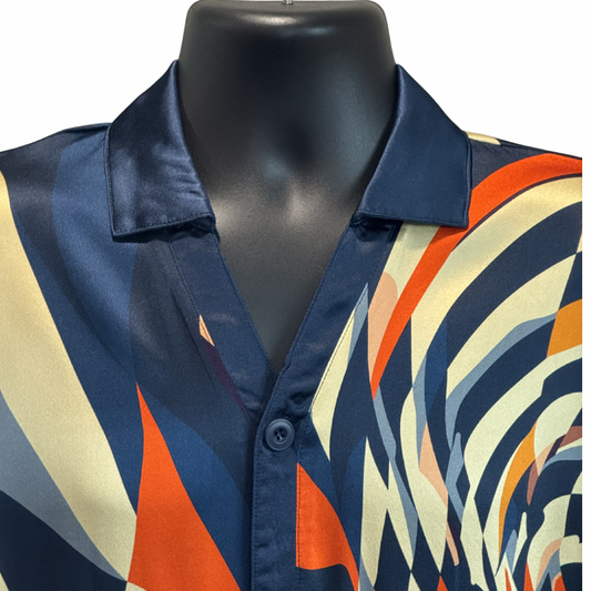 Gentleman's Collection Luxury Orange/Navy Print Silk Shirt