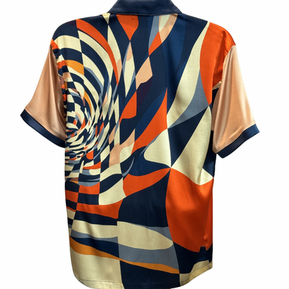 Gentleman's Collection Luxury Orange/Navy Print Silk Shirt