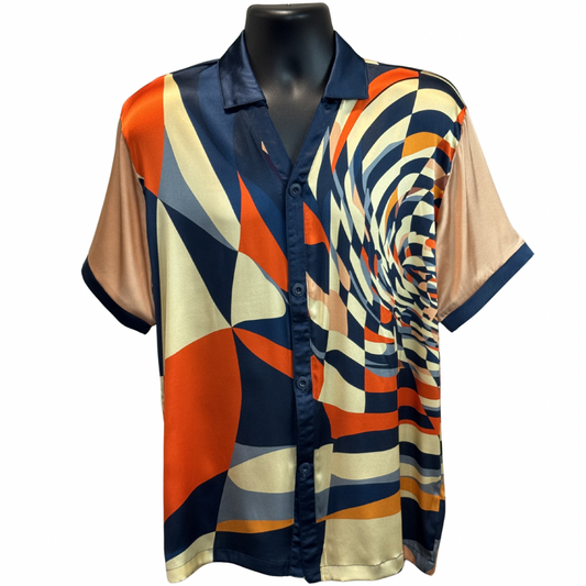 Gentleman's Collection Luxury Orange/Navy Print Silk Shirt